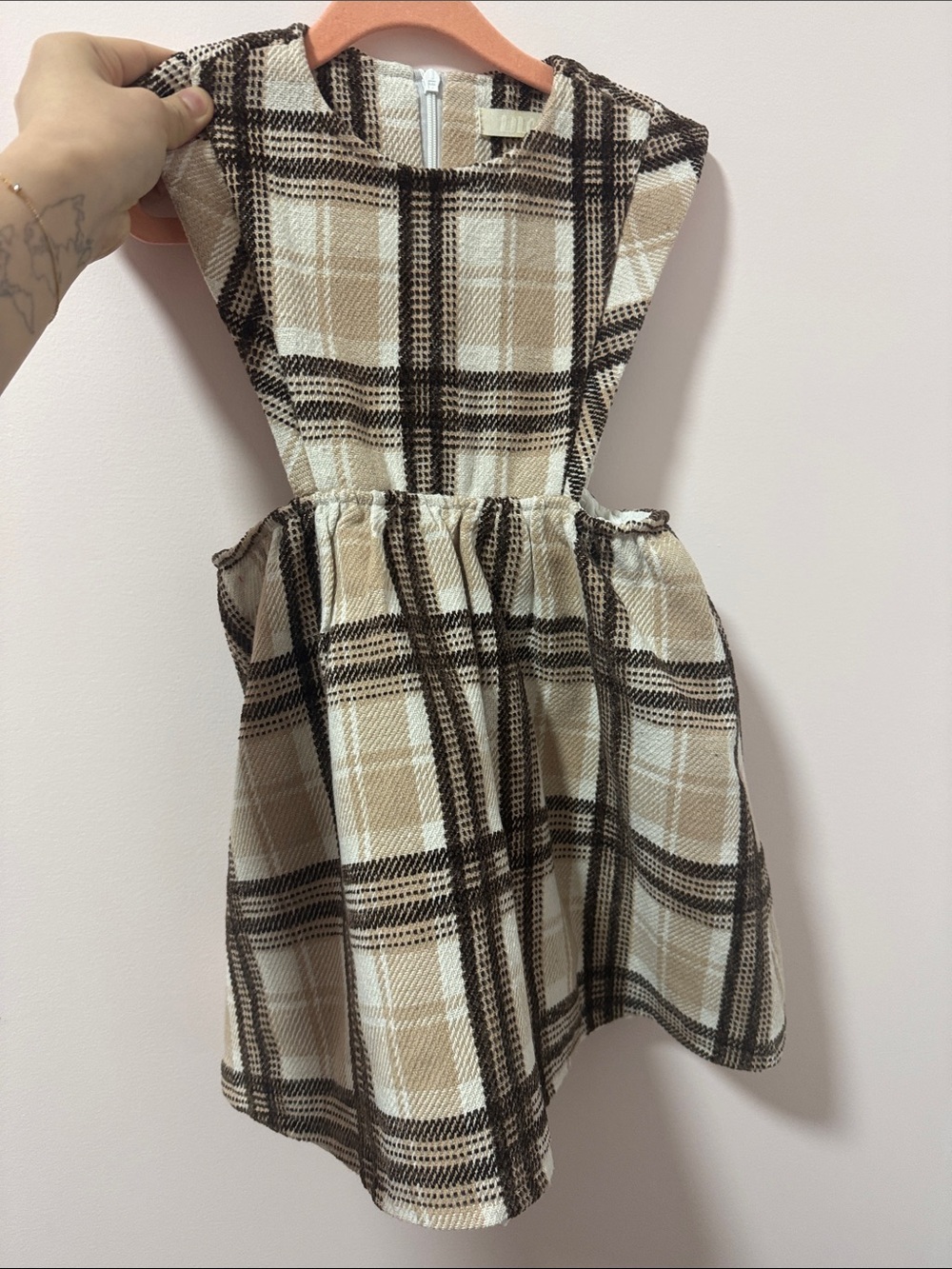 Girls Plaid Sleeveless Dress - Beige & Brown